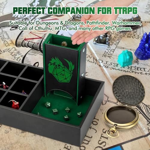 4-in-1 DND Dice Tray & Tower Storage Box, Perfect RPG Gift for D&D, MTG, and Gamers