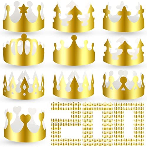 200 Pcs Golden Paper Crowns Bulk for Birthday Celebration Party Supplies