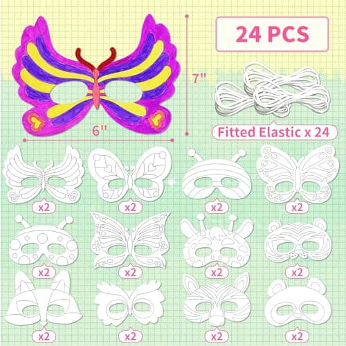 Color Your Own 48 PCS Paper Crowns & Masks, DIY Art Craft for Kids' Parties and Decorations