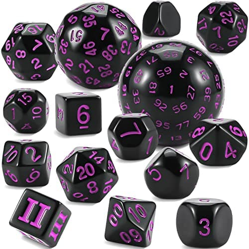 CiaraQ DND Polyhedral Dice Set (15pcs) with Bag for Dungeons & Dragons Games (Black & Green)