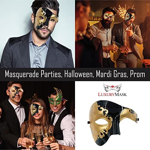 Phantom of the Opera Masquerade Mask for Men | Luxury Half Face Mask