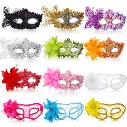 Chivao 12-Piece Venice Mask Set for Mardi Gras Carnival Party