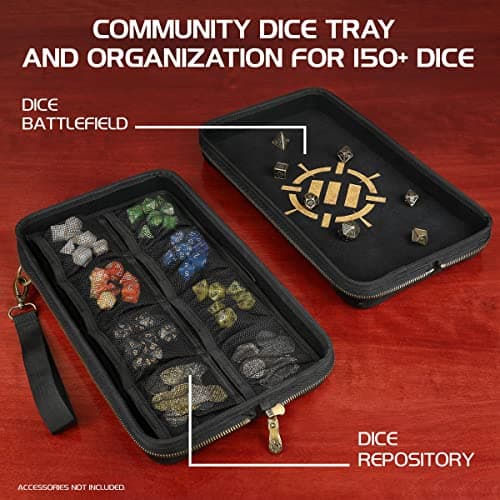 ENHANCE Tabletop Community DND Dice Case and Tray - Up to 500 Dice, Rugged Protection, Soft Interior, Organizer Pockets