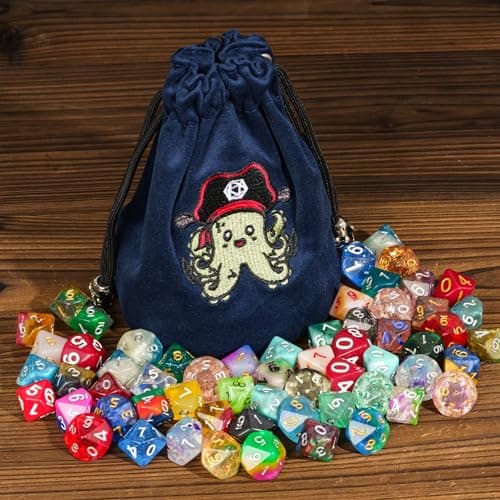 Velvet Dice Bag with Octopus Pattern for Tabletop Roleplaying Games