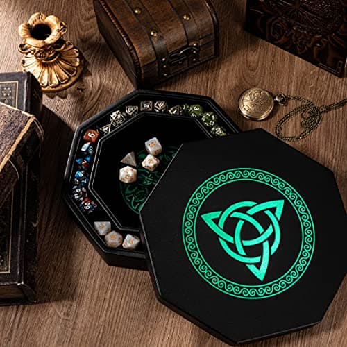 Exquisitely Detailed Green World Tree & Triquetra 8" DND Dice Tray - Premium Roll & Storage