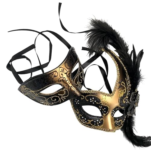 MasqStudio Couples Black Gold Masquerade Mask Pair
