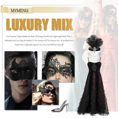 Masquerade Mask - Venetian Style for Couples, Mardi Gras & Halloween Party