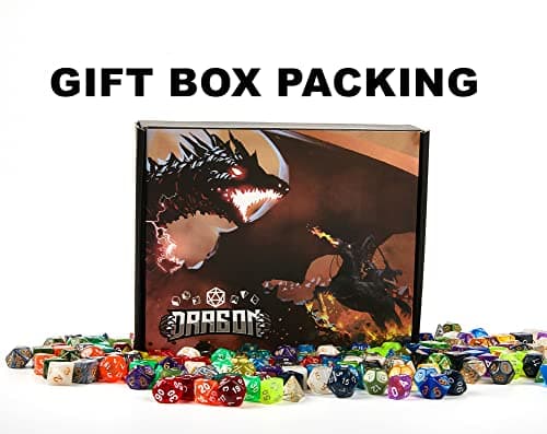 6 Sets Polyhedral Dice for D&D & RPG Games with Free Draws String Bags & PU Leather Tray (Brown)
