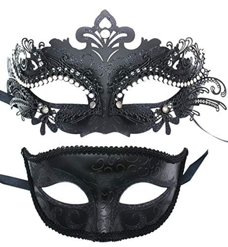 ZbFwmx Couple Black Masquerade Mask Set for Cosplay Party