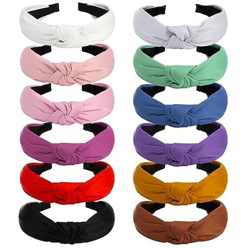 VELSCRUN Pink Colorful 12 Pack Women's Knotted Headbands, Non-Slip Elastic Boho Style Accessories