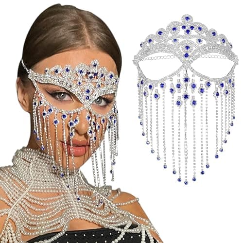 CCbodily Rhinestone Crystal Face Mask for Women Masquerade Event