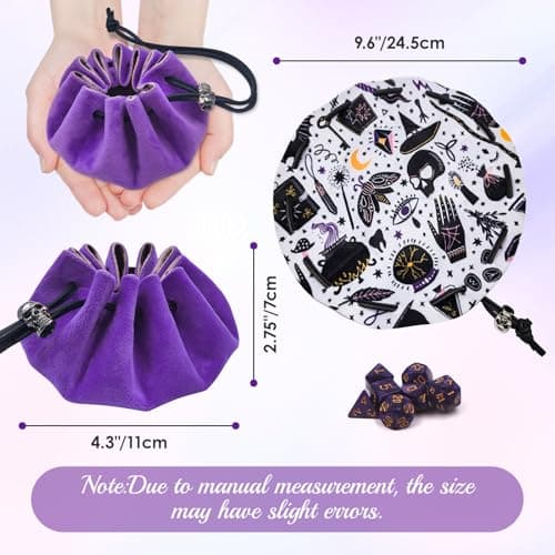 2-in-1 DND Dice Bag and Rolling Tray, Purple Velvet Drawstring with 7 Polyhedral Dice