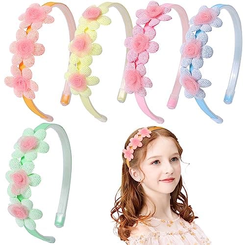 Sparkly Flower Sequin Headbands for Girls, Kids, and Teens, 3 CM Wide, 6 Pack