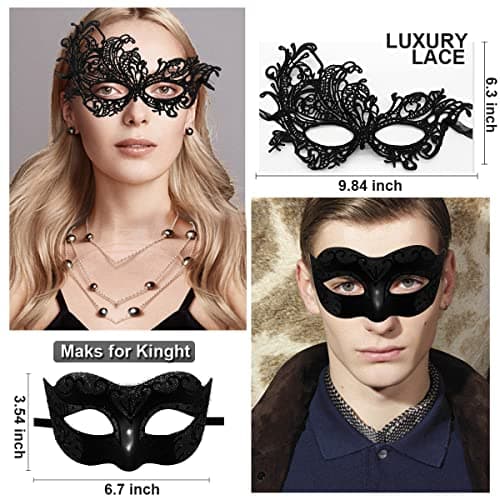 Cosmer Masquerade Mask for Couples Halloween Party 2Pack