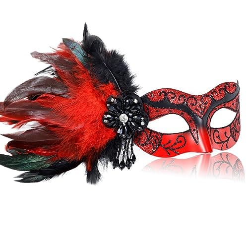 MYSEUNI Women's 2025 Black Masquerade Mask with Feathers for Special Occasions