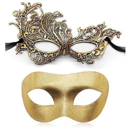 Aqearl Couple Venetian Mask for Halloween Party Prom Ball Costume
