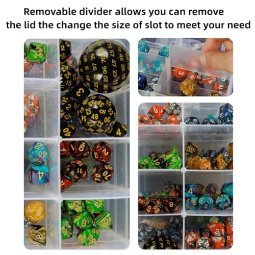 DND Dice Storage Box with Removable Dividers Plastic Organizer
