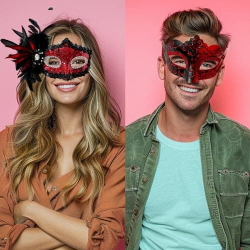 Allruyee 2025 New Feather Masquerade Mask for Couples