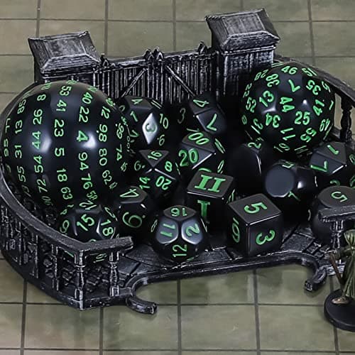 CiaraQ DND Polyhedral Dice Set (15pcs) with Bag for Dungeons & Dragons Games (Black & Green)