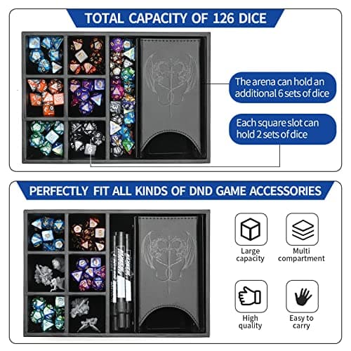 Compact 3-in-1 DND Dice Tray and Tower with Storage