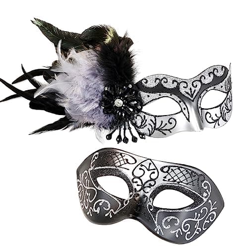 Couple Masquerade Mask - Feathered Purple Mask for Masquerade, Mardi Gras, Halloween Cosplay Prom, Christmas
