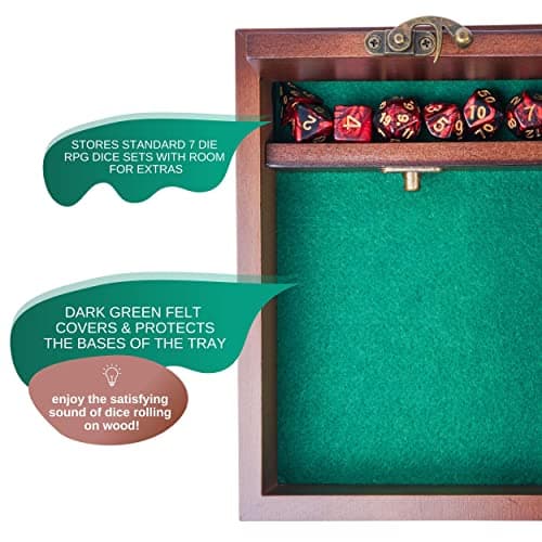 Wooden D&D Dice Tray with Storage, Metal Latch, Perfect Gift for DM