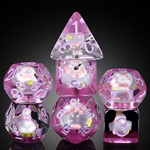 Enchanting Cat D&D 7PC Resin Dice Set with Bag