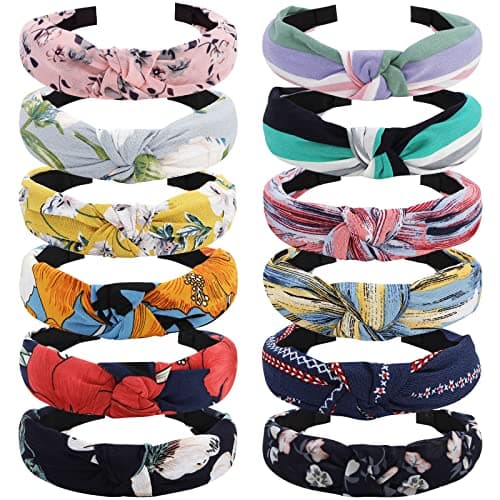 VELSCRUN Pink Colorful 12 Pack Women's Knotted Headbands, Non-Slip Elastic Boho Style Accessories