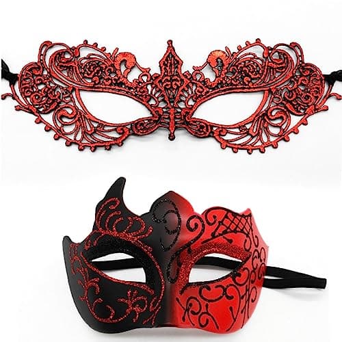 Cosmer Masquerade Mask for Couples Halloween Party 2Pack