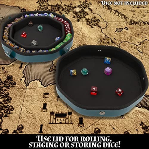 CASEMATIX Dice Tray and Storage Case for 115+ RPG Dice - Magnetic Snaps, Embossed Design, Non-Scratch Interior