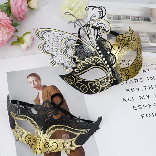 Couples Masquerade Mask Set for Venetian Party, Halloween Costume, Mardi Gras, Prom Ball