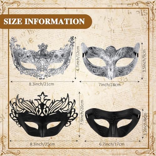 Jenaai 50 Pcs Couple Mardi Gras Masquerade Mask for Costume Ball Party