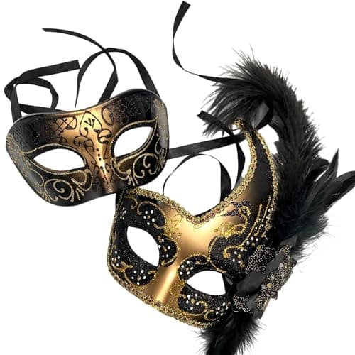 MasqStudio Couples Black Gold Masquerade Mask Pair