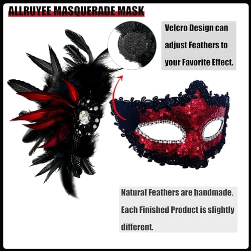 Allruyee 2025 New Feather Masquerade Mask for Couples