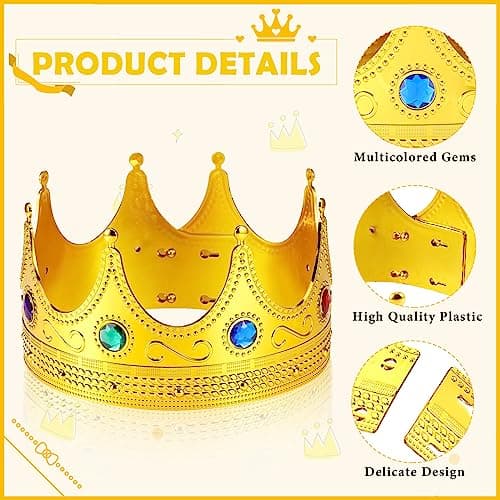 Hanaive Gold Royal Crowns for King Queen Prince Princess Costumes Cosplay Party