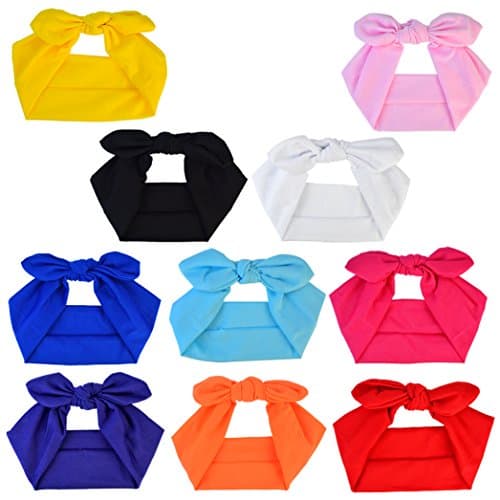 Solid Color Women's Hair Bands Bows & Knots 10pc Set