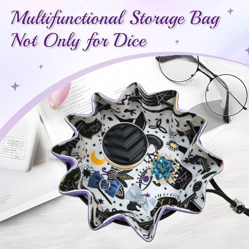 2-in-1 DND Dice Bag and Rolling Tray, Purple Velvet Drawstring with 7 Polyhedral Dice
