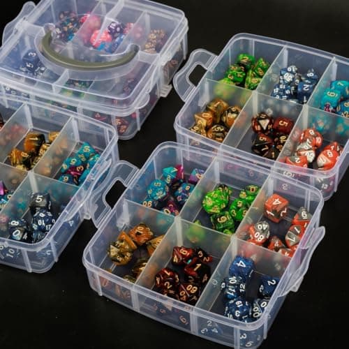 DND Dice Storage Box with Removable Dividers Plastic Organizer