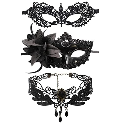 Vtrem Black Mardi Gras Masquerade Mask Set for Couples