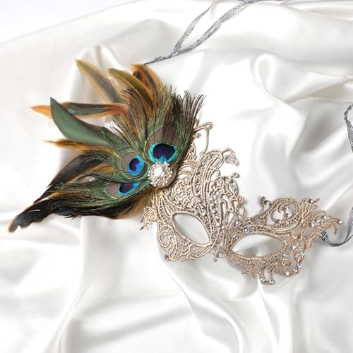 Zinniday Women's 1920s Peacock Feather Masquerade Mask for Halloween & Mardi Gras