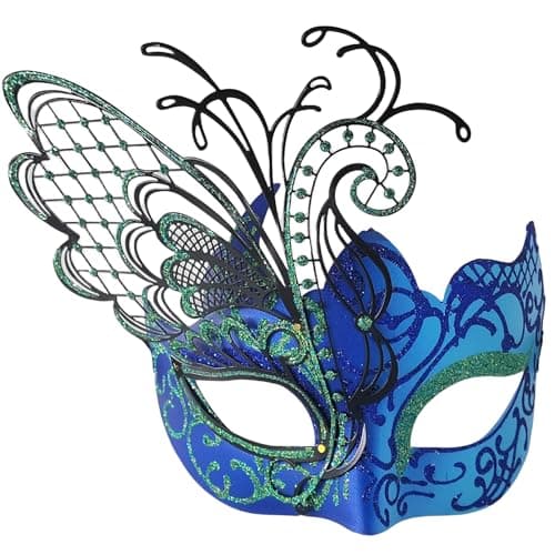 Ubauta Rhinestone Venetian Women Mask for Masquerade/Costume Ball (Gold Blue Butterfly)