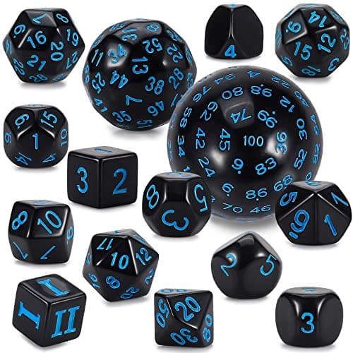 CiaraQ DND Polyhedral Dice Set (15pcs) with Bag for Dungeons & Dragons Games (Black & Green)