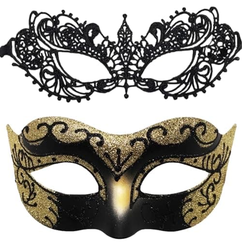 Masquerade Mask for Couple Halloween Venetian Lace Eyemask Party Prom Ball Mardi Gras