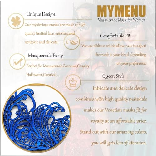 Masquerade Mask - Venetian Style for Couples, Mardi Gras & Halloween Party