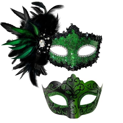 Allruyee 2025 New Feather Masquerade Mask for Couples
