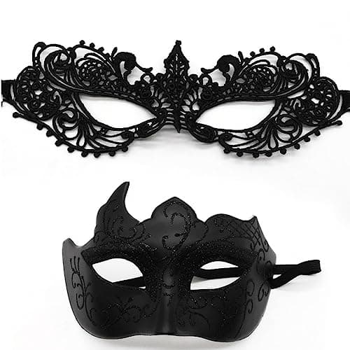 Cosmer Masquerade Mask for Couples Halloween Party 2Pack