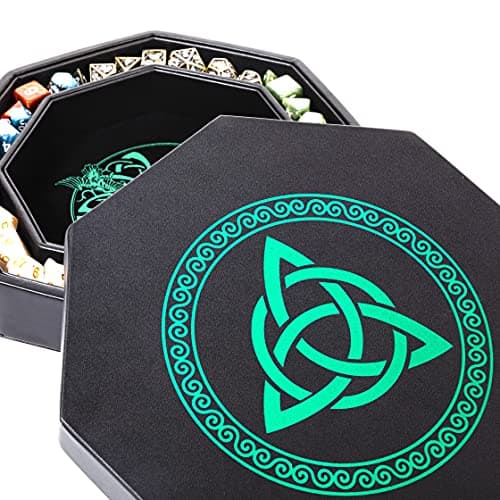 Exquisitely Detailed Green World Tree & Triquetra 8" DND Dice Tray - Premium Roll & Storage