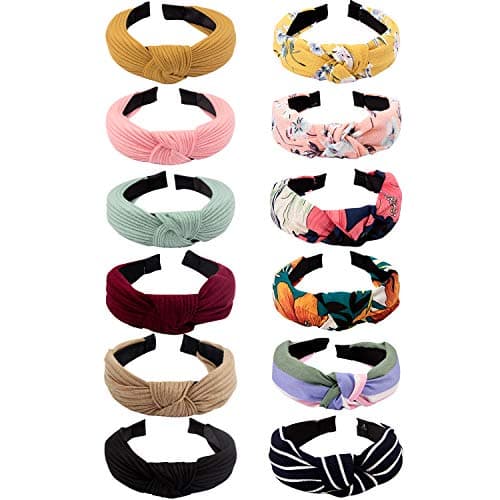VELSCRUN Pink Colorful 12 Pack Women's Knotted Headbands, Non-Slip Elastic Boho Style Accessories