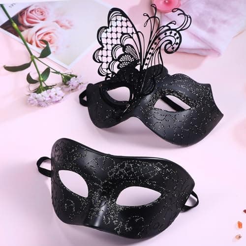 OIDEA Couples Masquerade Mask Set: Shiny Rhinestones Butterfly Costume