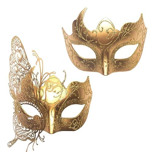 Seglorwy Black Masquerade Mask for Couples, Venetian Mardi Gras Halloween Party